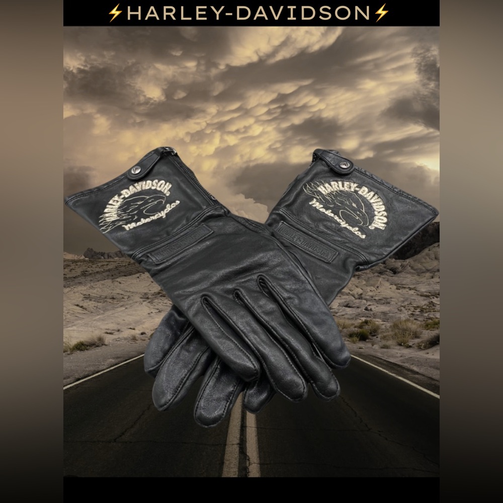⚡️HARLEY-DAVIDSON⚡️ Vintage Leather Guantlet Motorcycle Gloves